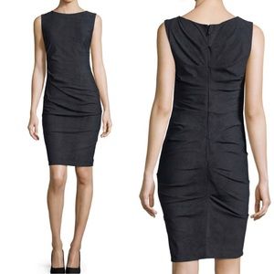 Nicole Miller Stretch Linen Navy Tuck Dress Size 4